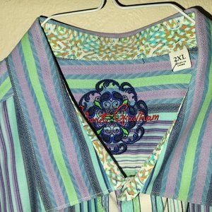Robert Graham Designer L/S Casual Dress Shirt, Multiple Color Stripes, Size 2XL